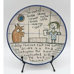 Tom Edwards Wallyware Art Pottery Plate 8.5” Caramel Coffee Metaphor Cartoon